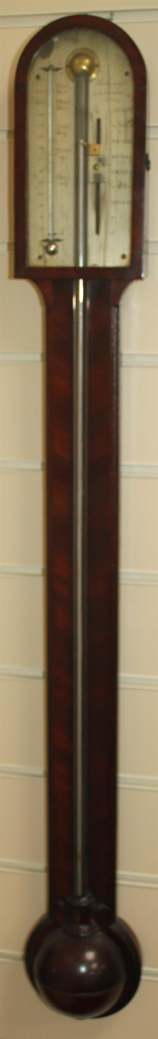 Rubergall of London. A Regency mahogany stick barometer 3ft.